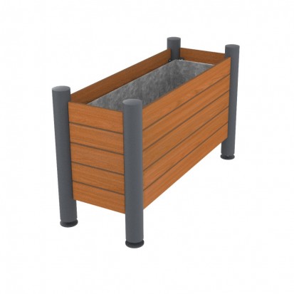 Jardinière urbaine rectangulaire en métal et HPL effet lames coloris teck