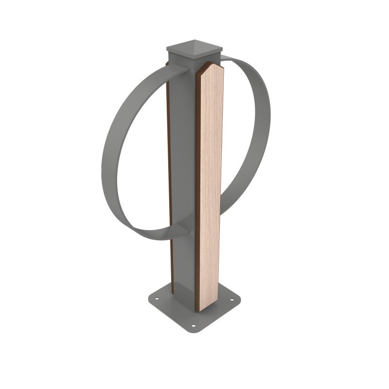 support cycle gris alu et HPL chêne clair