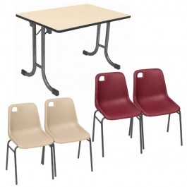 Lot de 40 chaises empilables à coque Vanoise et 10 tables pliantes en bois Vendée