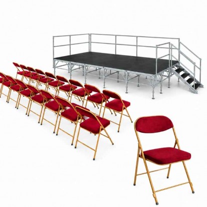 Lot chaises pliantes velours et podium estrade