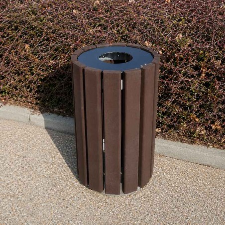 Corbeille ronde en plastique recyclé pour espaces extérieurs
