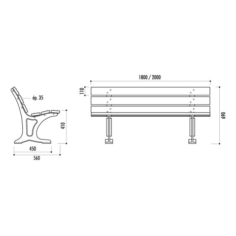 Banc CANDIDE bois exotique et pied fonte