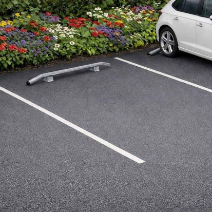 Butée de parking cintrée Ø 76 mm et  chasse-roue PMR galvanisé