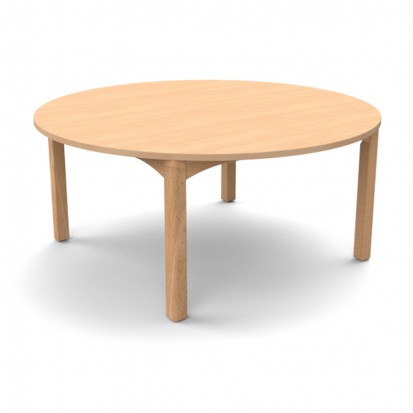 Table ronde scolaire diamètre 120 cm  à 4 pieds, coloris bleu et hêtre