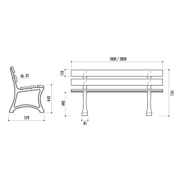 Banc public Madrid bois exotique et pied fonte dimension