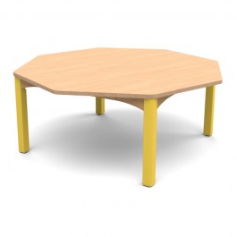 Table scolaire octogonale 120 cm à 4 pieds, coloris framboise et hêtre