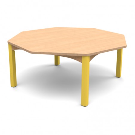 Table scolaire octogonale 120 cm à 4 pieds, coloris framboise et hêtre