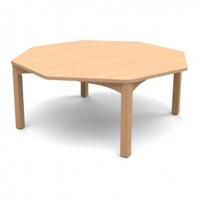 Table scolaire octogonale 120 cm à 4 pieds, coloris framboise et hêtre