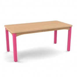 Table scolaire 120 x 80 cm avec piètement framboise et plateau couleur hêtre