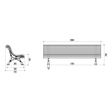 Banc CELESTE simple bois exotique et pied fonte