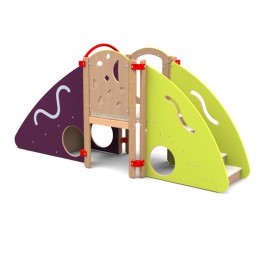 Module de motricité crèche vert et prune vue de côté