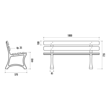 Banc CARIBERT bois exotique et pied fonte