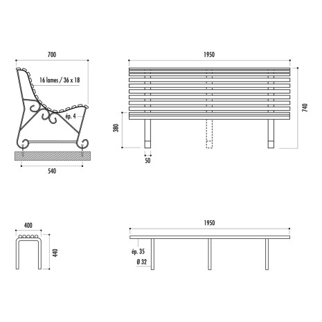 Banc GAEL 2 pieds métal