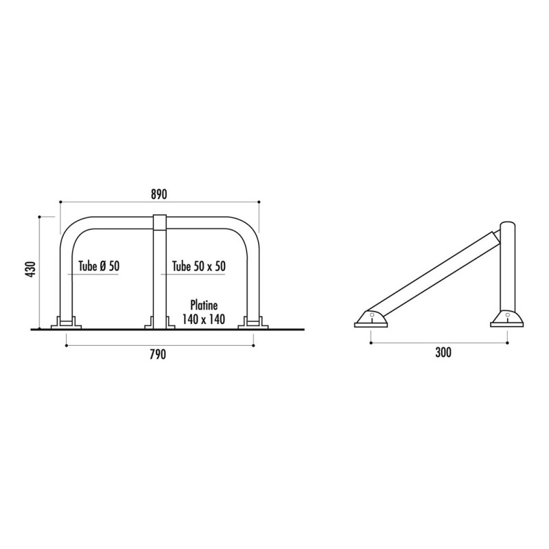 Barrière de parking rabattable standard 3 pieds avec serrure clavette