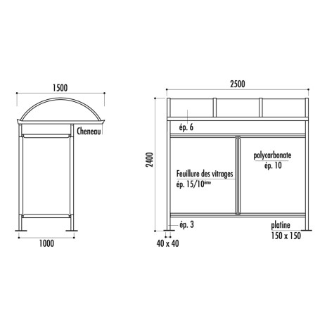 Abri bus en acier et polycarbonate BREZONS 250cm