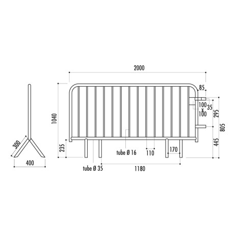 Barrière de circulation 2 m - 14 barreaux