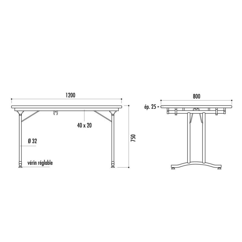 Table rabattable à dégagement latéral Amélie 140x70 cm mélaminé