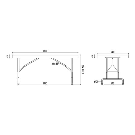 Table pliante GRENADE Hauteur réglable