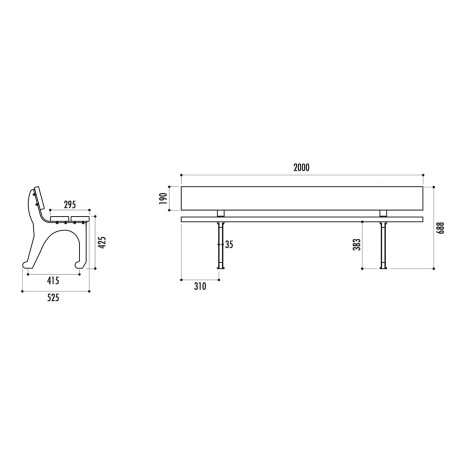 Banc urbain bois exotique et fonte BILBAO