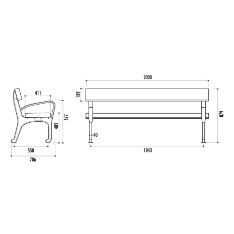 Banc CHARLEMAGNE en bois exotique et pied fonte