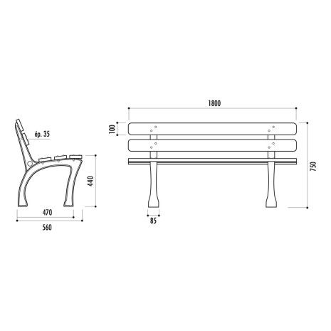 Banc CARLOMAN en bois exotique et pied fonte