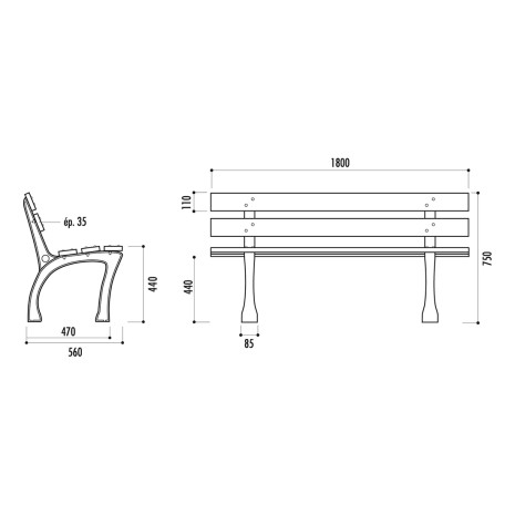 Banc public en pin et fonte DÜSSELDORF