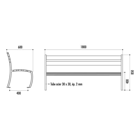 Banc CHILPERIC en bois et pied acier