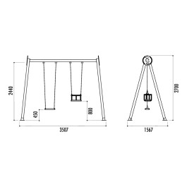 Portique en bois et acier STELLA 2 sièges enfant et bébé
