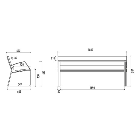 Banc CHARLY 6 lames 180cm Bois pin traité et pied fonte