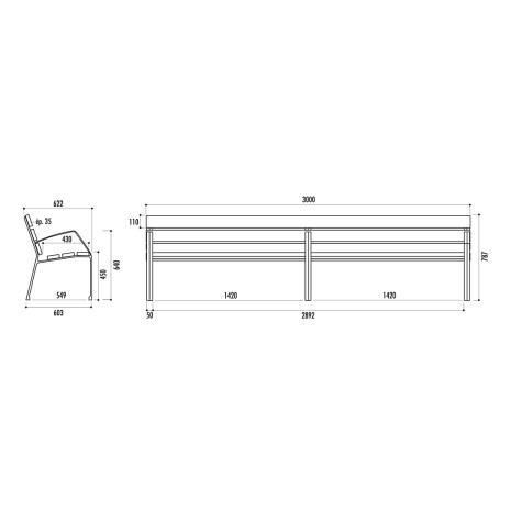 Banc CHARLY 6 lames 300 cm bois exotique et pied fonte300