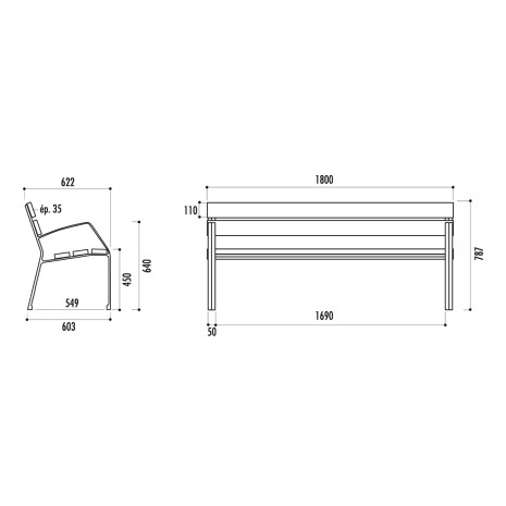 Banc CHARLY 5 lames 180cm Bois pin traité et pied fonte