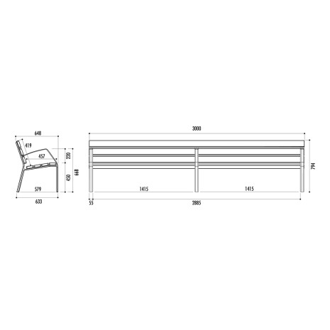 Banc GALERAN 300cm en aluminium