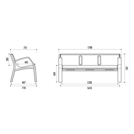 Banc DAKEGY 170cm plastique 100% recyclable livré monté