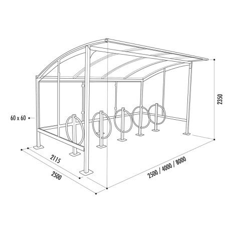 Abri 2 roues en verre trempé structure métal ROURA