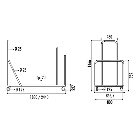 Chariot PLUS 183 pour tables rectangulaires