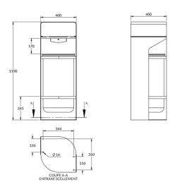 Combiné cendrier-corbeille rond en acier MEGONET 60l.