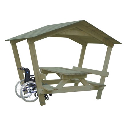 Table de pique-nique en bois CASTOR PMR avec toit