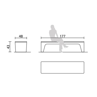 Banquette SOFT 177cm béton et assise bois