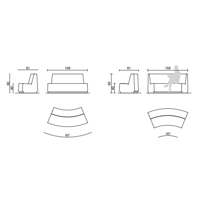 Banc courbe 45° DAYTONA 168cm modulable en béton