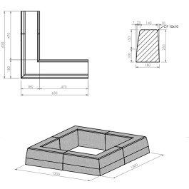 Entourage d'arbre CARRÉ en béton - 4 éléments 130x130cm