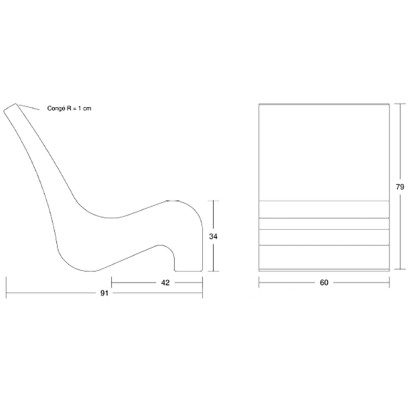 Fauteuil transat ST TROPEZ 60cm en béton