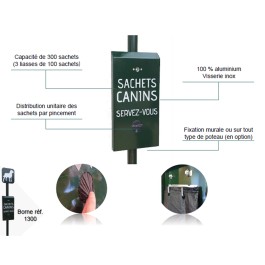 Distributeur de 300 sacs liasses à déjection canine