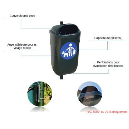 Pack Propreté ECO - Mât + distributeur Canisacs + poubelle 50 litres -