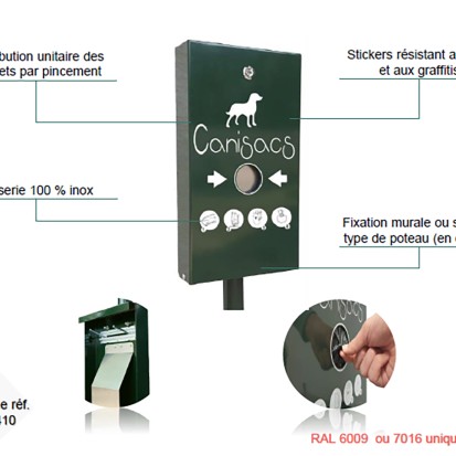 Pack Propreté ECO - Mât + distributeur Canisacs + poubelle 50 litres -