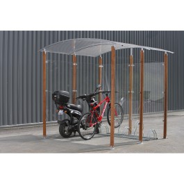 Abri vélos piliers en bois exotique