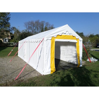 Tente de réception Plein Air (3x8m) 24m² - blanc - avec registre de sécurité. Pignon largeur 3m.