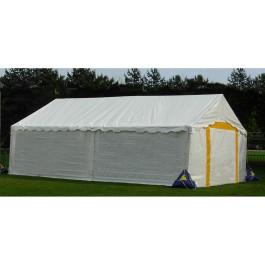 Tente de réception Plein Air (5x8m) 40m² - blanc - avec registre de sécurité. Pignon largeur 5m.