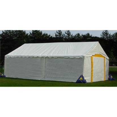 Tente de réception Super Plein Air (6x8m) 48m² - blanc - avec registre de sécurité. Pignon largeur 6m.