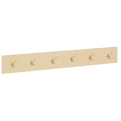 LISSE MURAL MDF HÊTRE - 6 PATÈRES MÉTALLIQUES