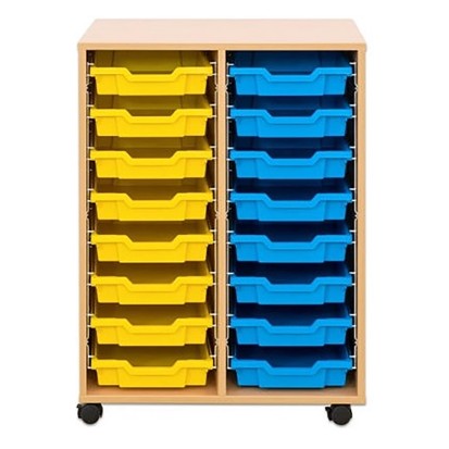 Meuble scolaire sur roulettes avec 16 bacs